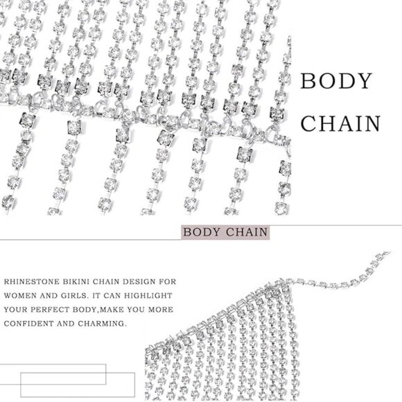 Rhinestone Body Chain Bra Silver Chain Top - Picture 3 of 5